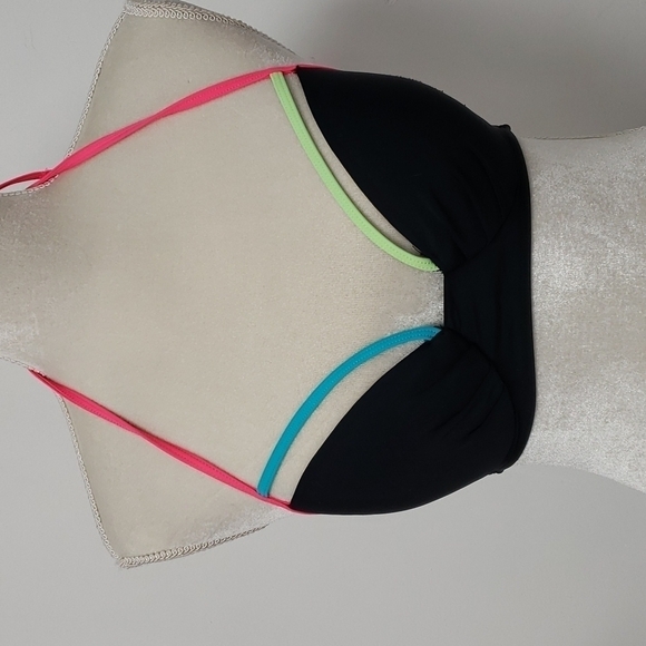 Rue Bleu Bikini Padded Top Med. Black & Multi Approx B Cup EUC - Picture 1 of 8